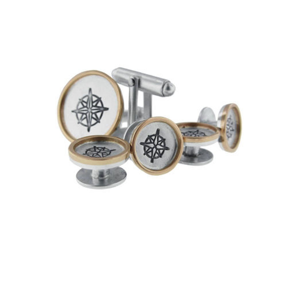 Picture of Sterling Silver with 14K Gold Rimmed Shirt Studs & Cufflinks Set