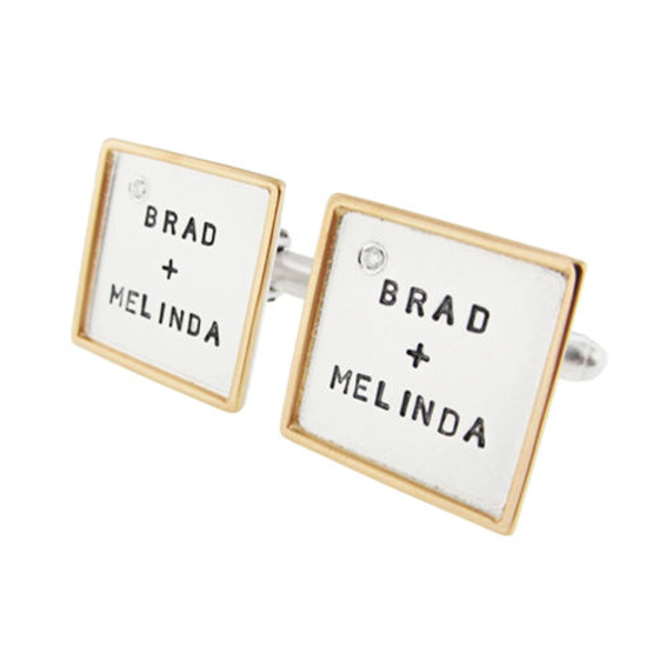 Picture of Silver and 14K Gold Framed Diamond Cuff Links