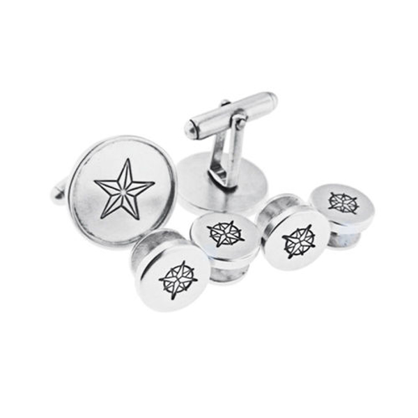 Picture of Sterling Silver Shirt Studs & Rimmed Cufflinks Set