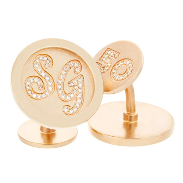 Picture of Personalized Gold Cufflinks with Diamond Monogram
