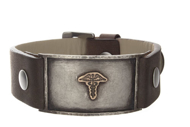 leather medical id bracelet for men with caduceus symbol