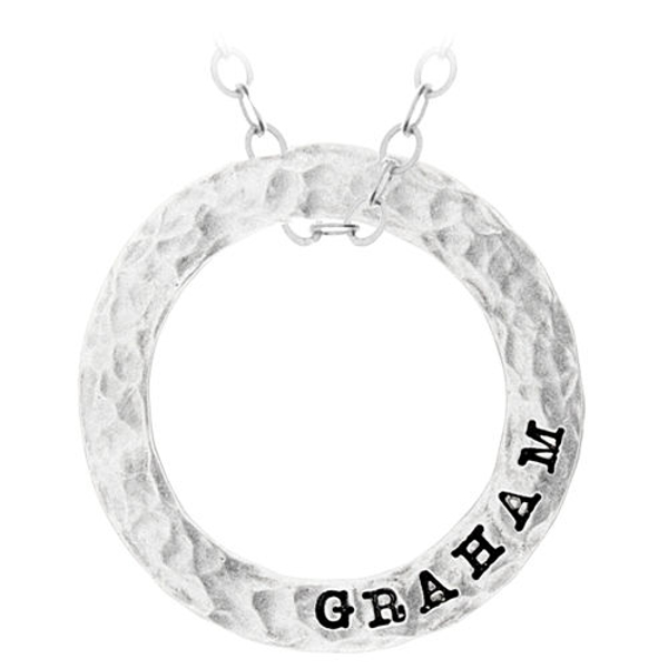 Picture of Silver Hammered Wide Washer Name Charm