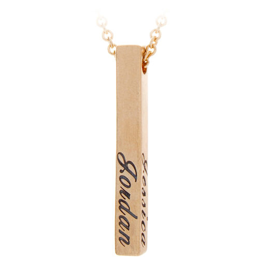Luxury 4-Sided Gold Bar Pendant - Custom Engraved Solid Gold Necklace by Metal Pressions
