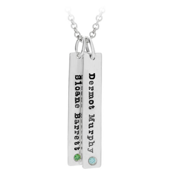 Picture of Sterling Silver Flat Bar Birthstone Charm Necklace 