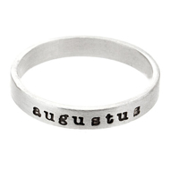 Personalized sterling silver ring engraved with the name "augustus" in typewriter font