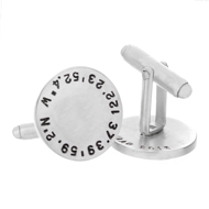 Personalized sterling silver cufflinks engraved with wedding coordinates