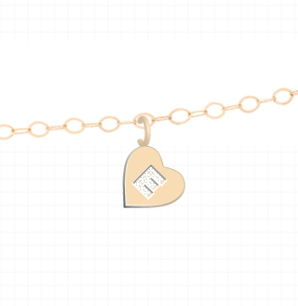 Pave Diamond Initial on Gold Heart Charm Bracelet
