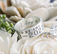 Personalized duck band wedding rings with custom names and dates