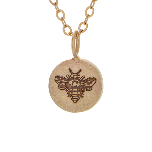 Picture of Solid Gold Bee-Engraved Round Charm Necklace