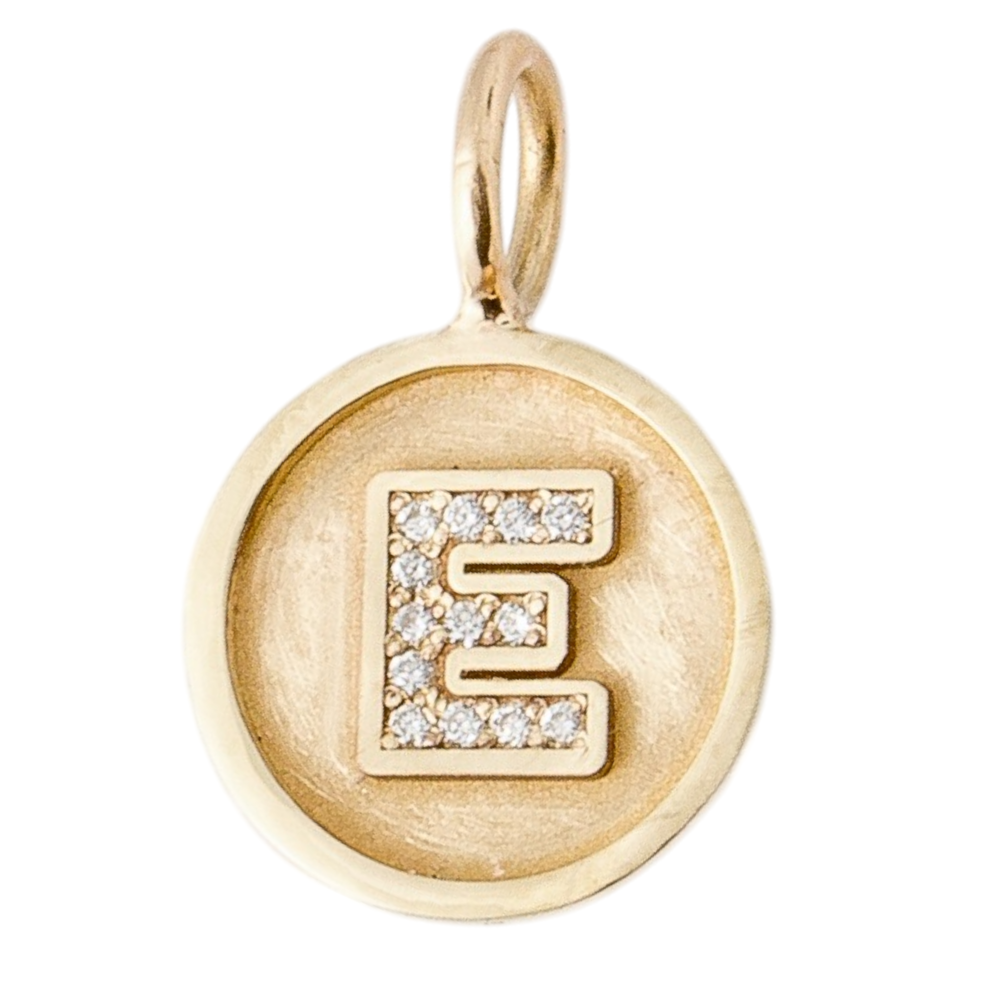 Pave Diamond Initial on Gold Round Rimmed Charm