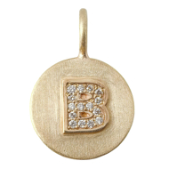 Diamond initial charm with raised gold letter B in 14K gold