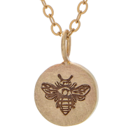 Picture of Solid Gold Bee-Engraved Round Charm Necklace
