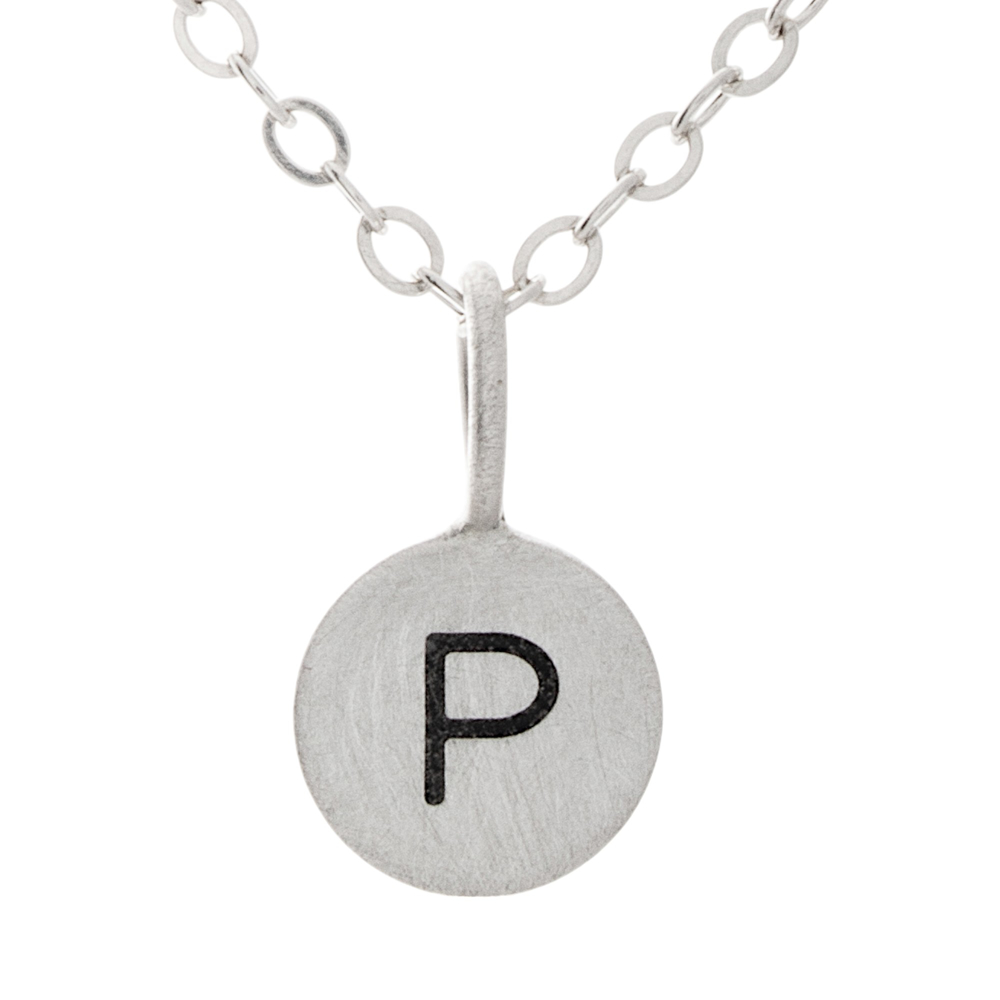 Sterling Silver Initial Charm Necklace with P Engraving
