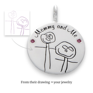 Kids drawing necklace before and after engraving from child artwork