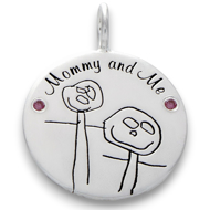Kids drawing mommy and me necklace engraved on sterling silver pendant