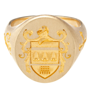 Custom men’s family crest signet ring in 14K gold