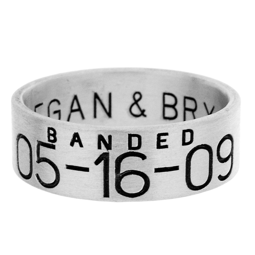 Personalized sterling silver duck band wedding ring with custom date engraving