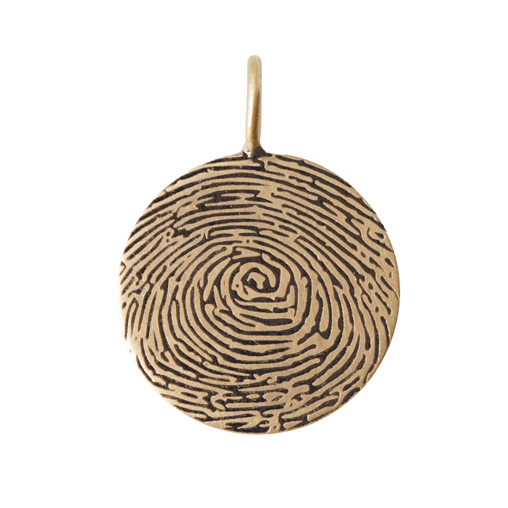 Personalized fingerprint pendant in 14K yellow gold engraved with an actual fingerprint