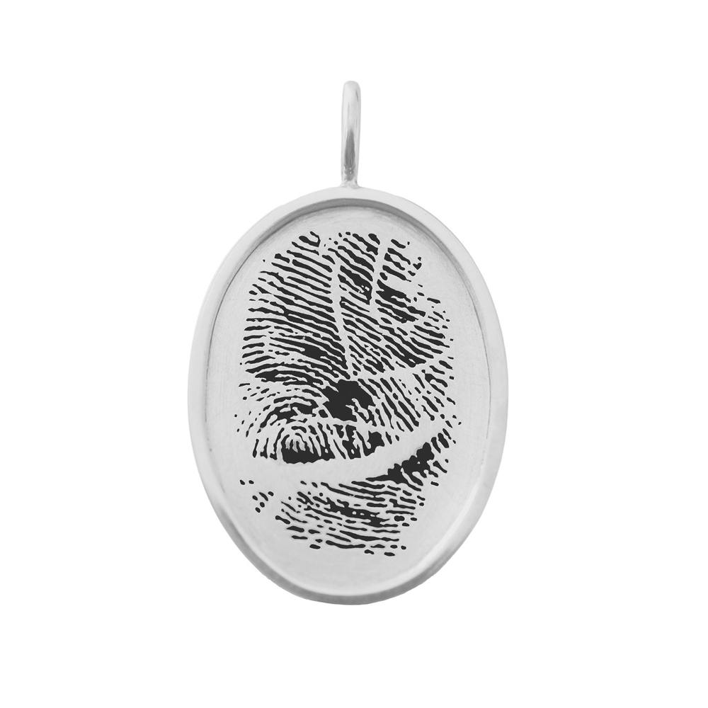 Personalized silver fingerprint pendant engraved with an actual fingerprint